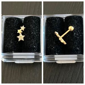 14K Gold Triple Star Single Cartilage Earring